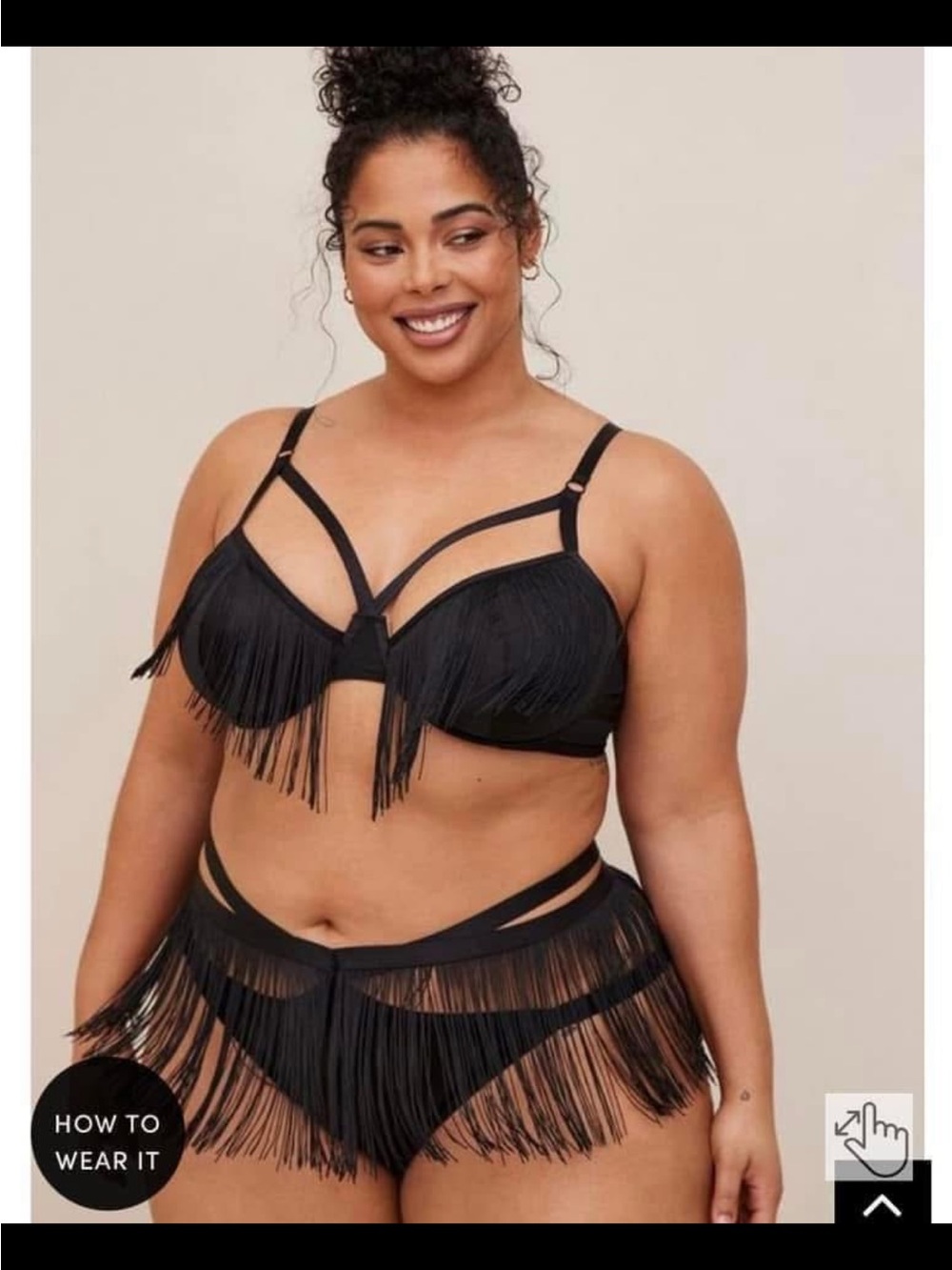 Burlesque PinUp Black Fringe Tassel Strappy Bra and Panties